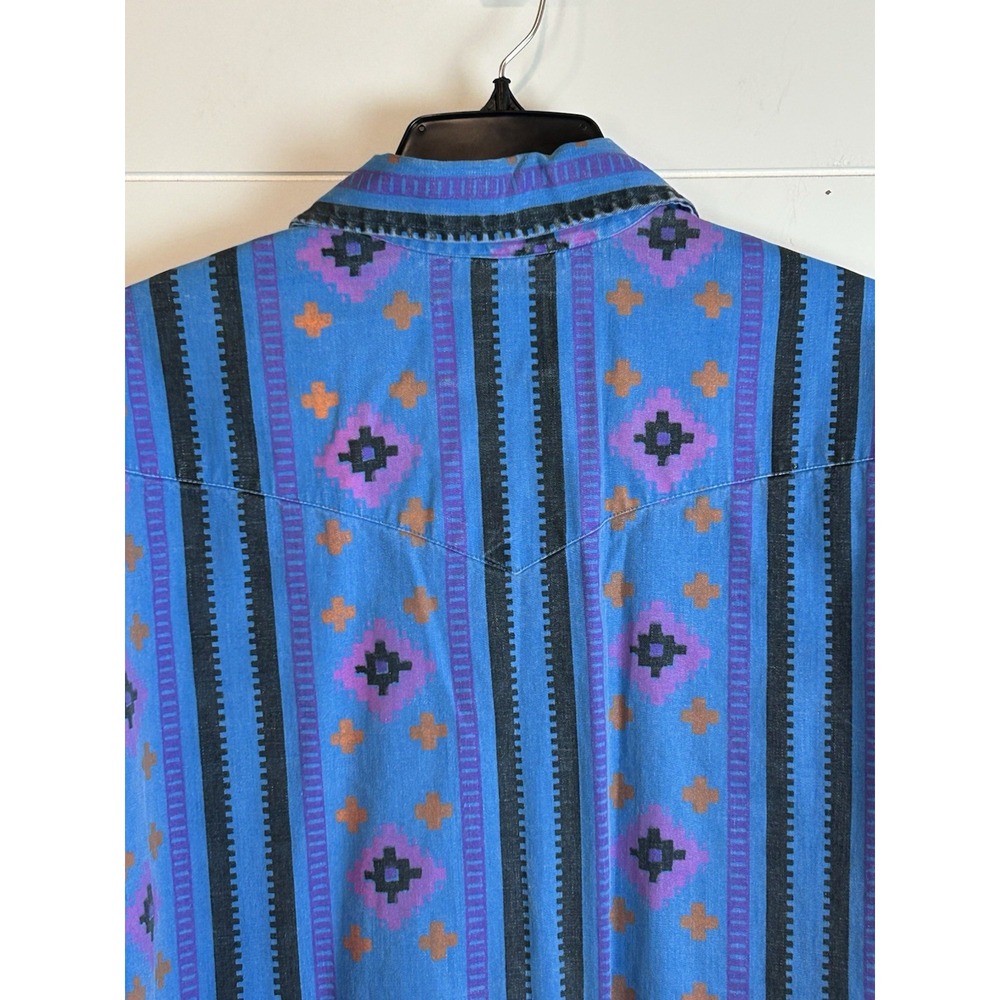 VTG Wrangler Brushpopper Blue Aztec Rodeo Cowboy Western Southwest Men's 17-35 - Picture 9 of 10